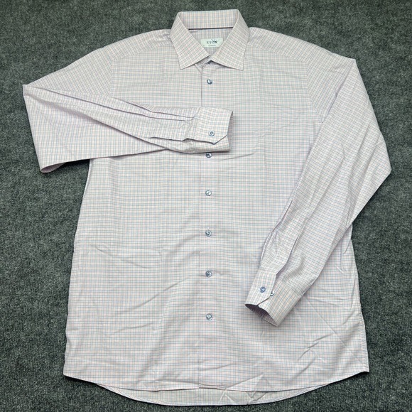 Eton Contemporary Shirt Men 43/17 Multi Plaid Check Button Preppy - Picture 1 of 7